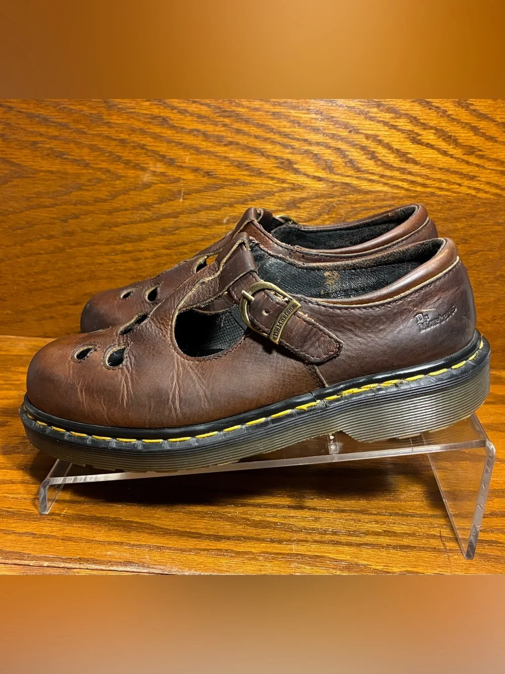 RARE VTG Dr. Martens England Made Cutout Mary Jane Shoes Brown Leather Size 7
